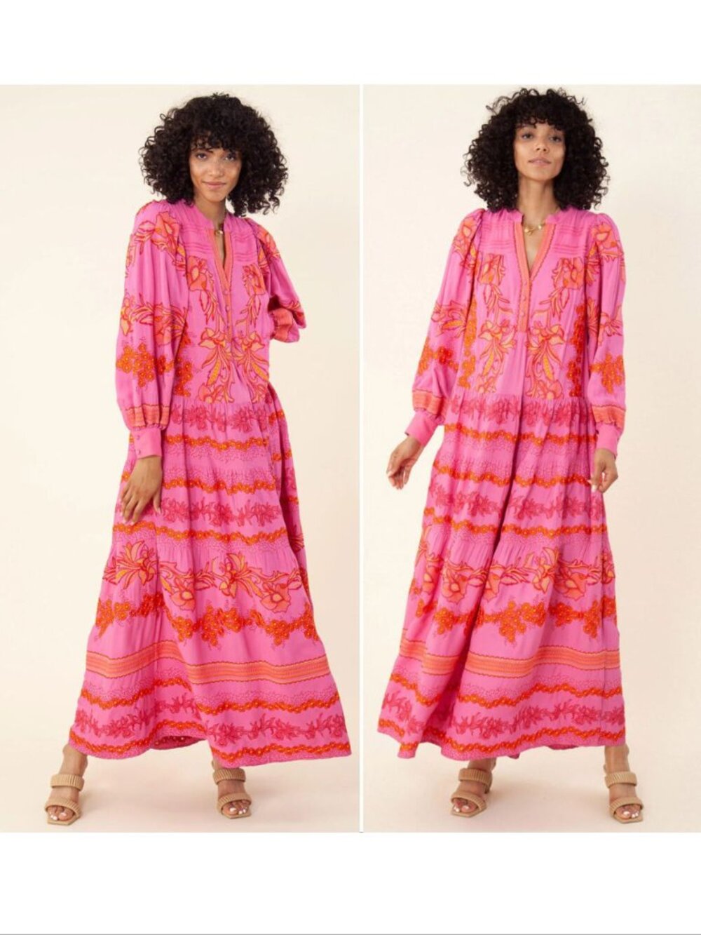 HALE BOB Rosa Janina Embroidered Maxi Long DRESS Size S Pink Floral Boho NEW